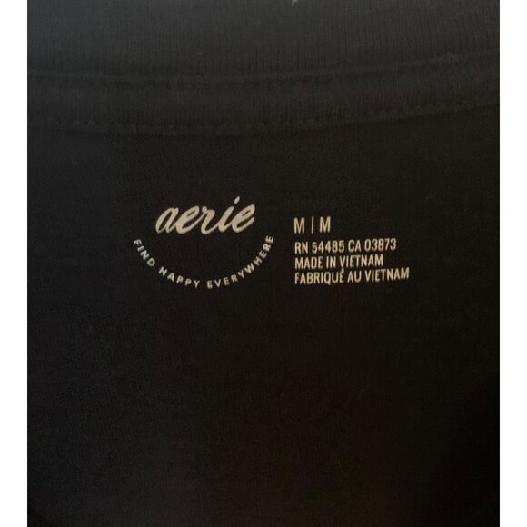 AERIE Solid Black Distressed Oversized Short Sleeve Boyfriend T-Shirt NWT Medium - Picture 6 of 10